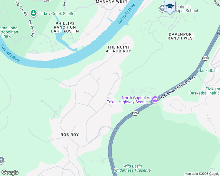 map of restaurants, bars, coffee shops, grocery stores, and more near 74 Saint Stephens School Road in Austin
