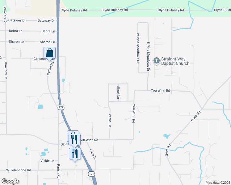 map of restaurants, bars, coffee shops, grocery stores, and more near 1153 Short Ln in Lake Charles