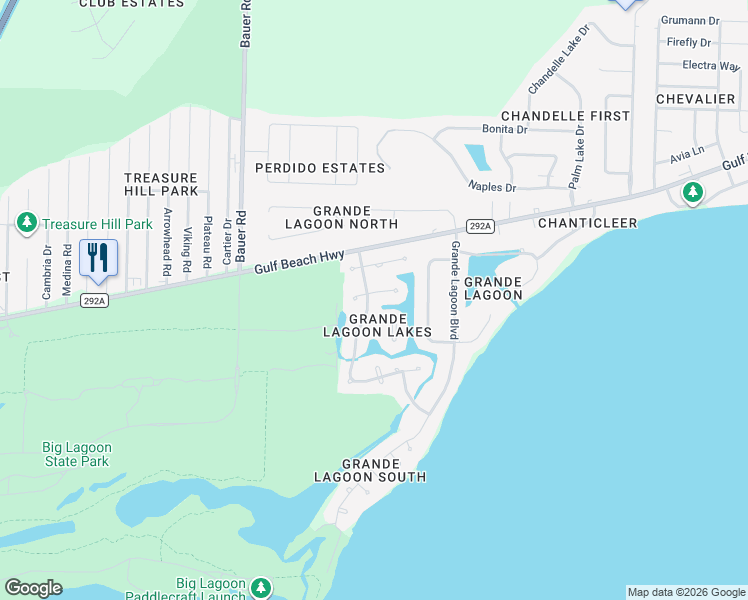 map of restaurants, bars, coffee shops, grocery stores, and more near 5450 Ponte Verde Road in Pensacola