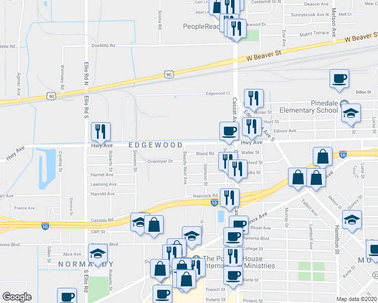 map of restaurants, bars, coffee shops, grocery stores, and more near 5245 Bland Road in Jacksonville