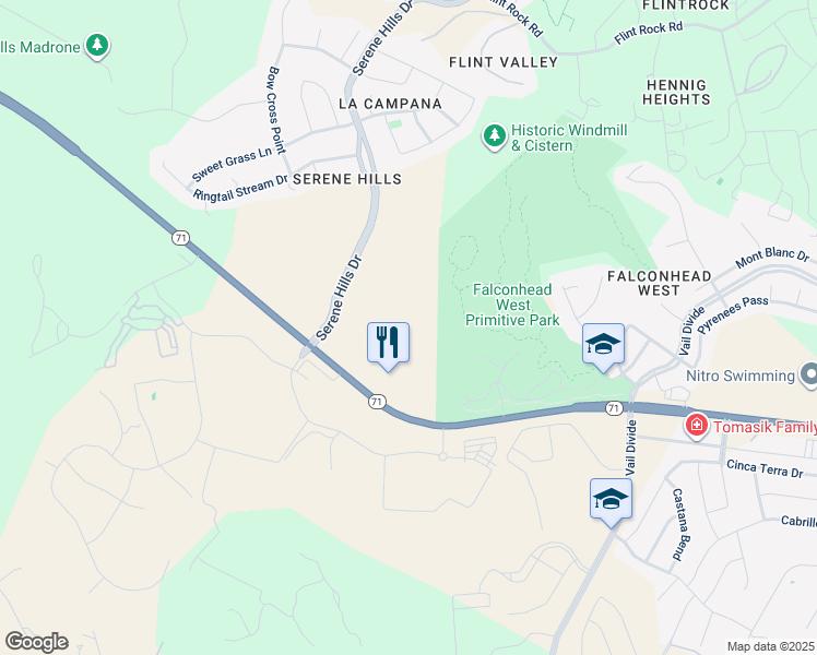 map of restaurants, bars, coffee shops, grocery stores, and more near 5313 Serene Hills Drive in Austin