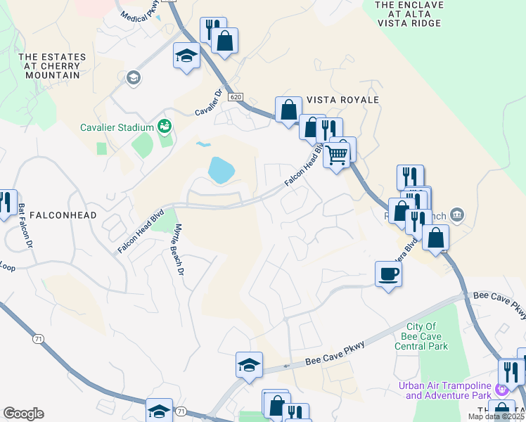 map of restaurants, bars, coffee shops, grocery stores, and more near 3908 Gyrfalcon Cove in Austin