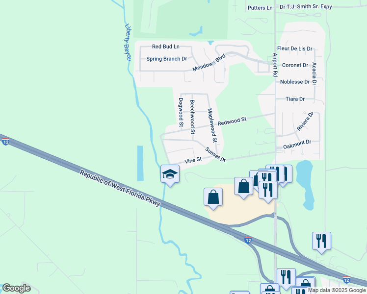 map of restaurants, bars, coffee shops, grocery stores, and more near 210 Hazelwood Street in Slidell
