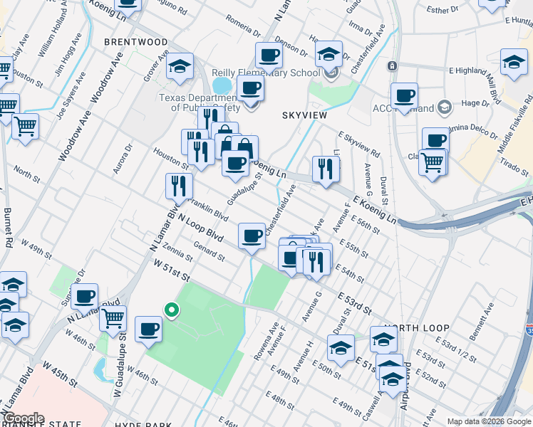 map of restaurants, bars, coffee shops, grocery stores, and more near 306 Nelray Boulevard in Austin