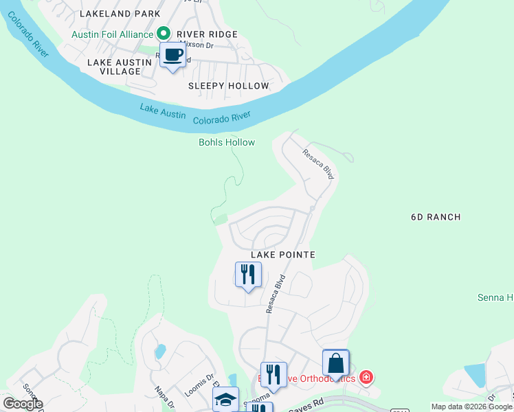 map of restaurants, bars, coffee shops, grocery stores, and more near 12018 Pleasant Panorama View in Austin