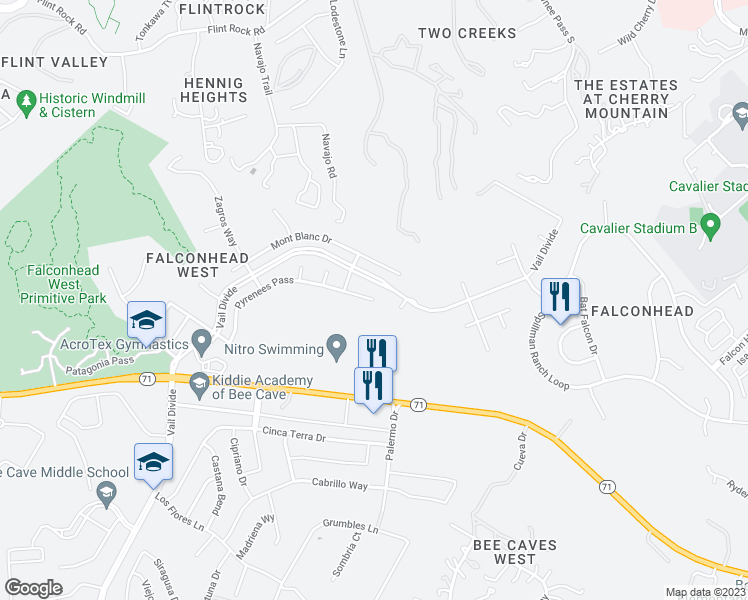 map of restaurants, bars, coffee shops, grocery stores, and more near 4508 Pyrenees Pass in Austin