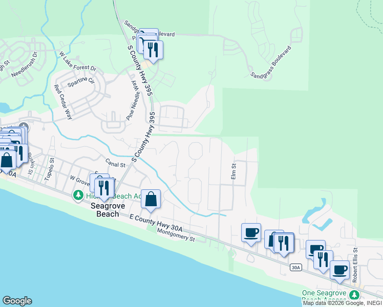 map of restaurants, bars, coffee shops, grocery stores, and more near 313 Cullman Avenue in Santa Rosa Beach