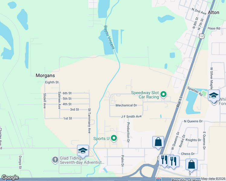 map of restaurants, bars, coffee shops, grocery stores, and more near 536 Johnny F. Smith Boulevard in Slidell