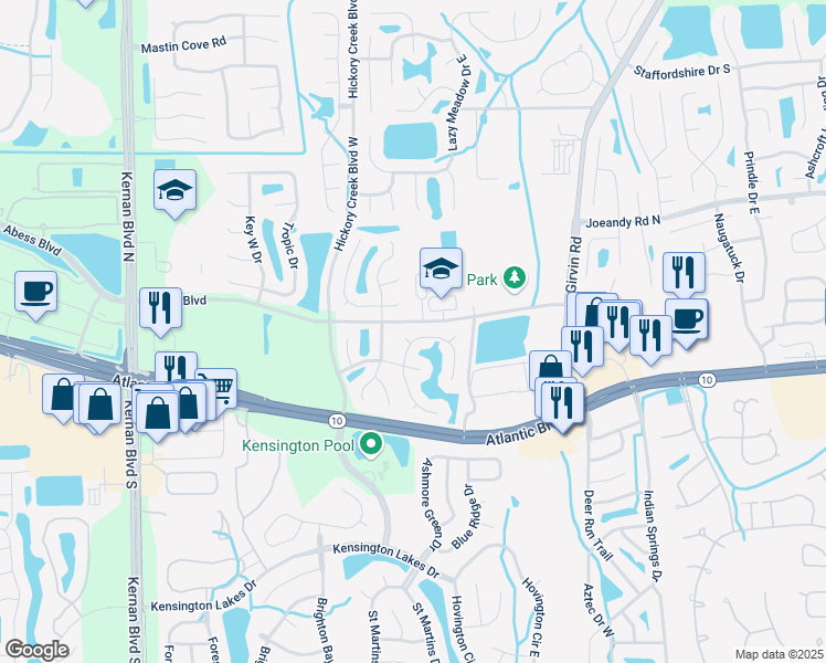 map of restaurants, bars, coffee shops, grocery stores, and more near 12559 Reeding Ridge Drive East in Jacksonville