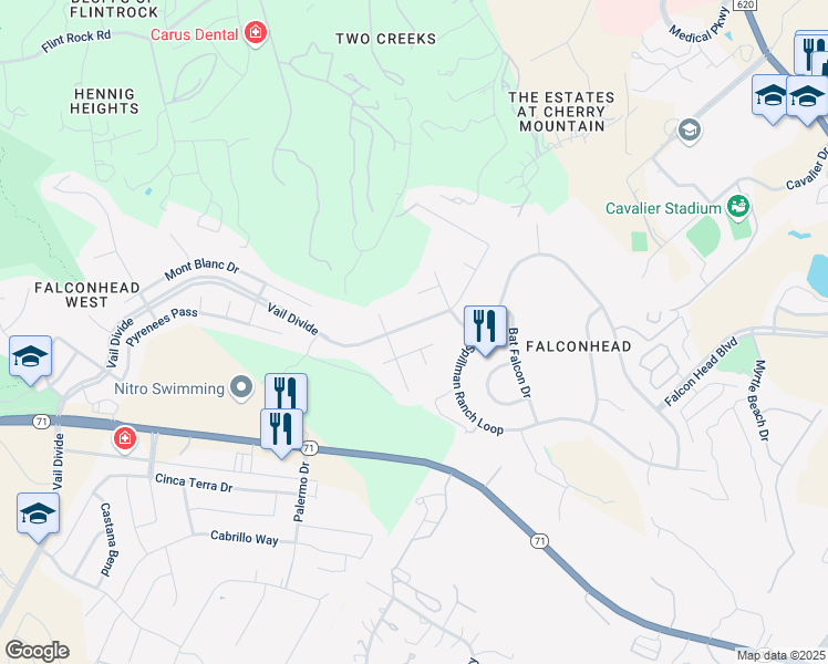 map of restaurants, bars, coffee shops, grocery stores, and more near 4304 Adirondack Summit Drive in Austin