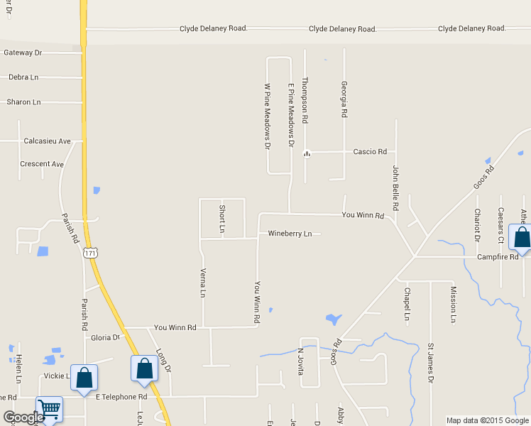 map of restaurants, bars, coffee shops, grocery stores, and more near 919 You Winn Road in Moss Bluff