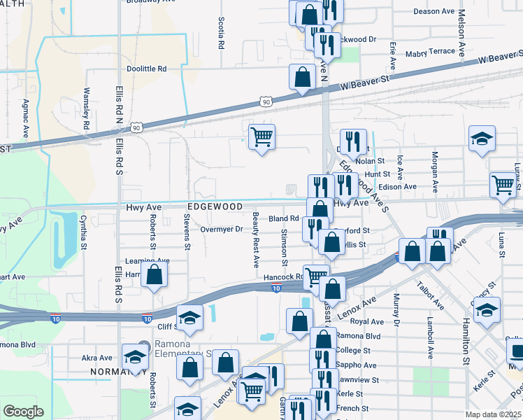 map of restaurants, bars, coffee shops, grocery stores, and more near 5245 Bland Road in Jacksonville