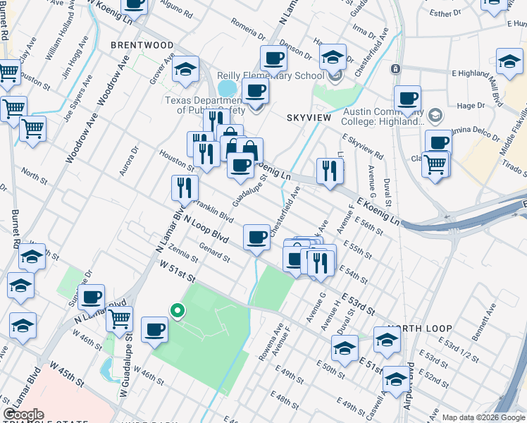 map of restaurants, bars, coffee shops, grocery stores, and more near 302 Nelray Boulevard in Austin