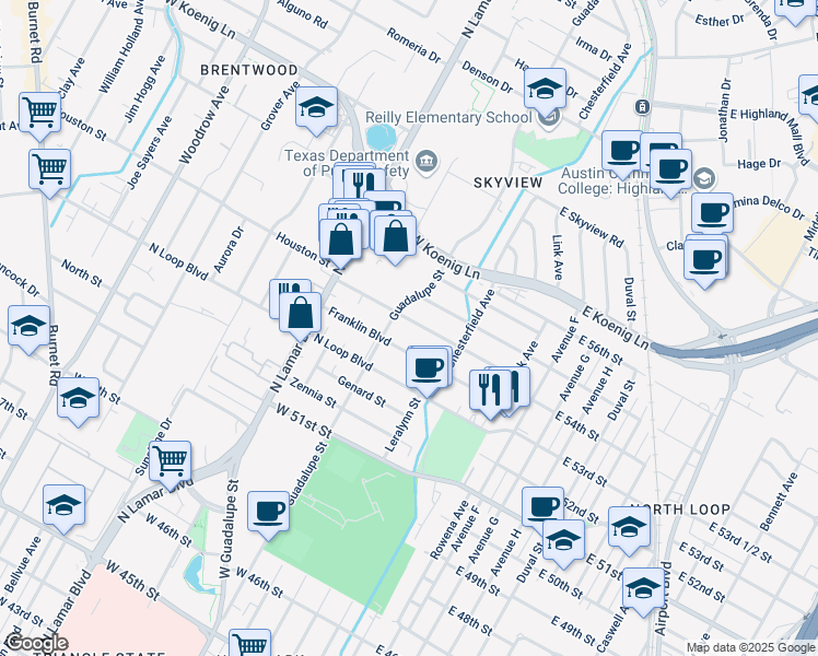 map of restaurants, bars, coffee shops, grocery stores, and more near 407 Nelray Boulevard in Austin