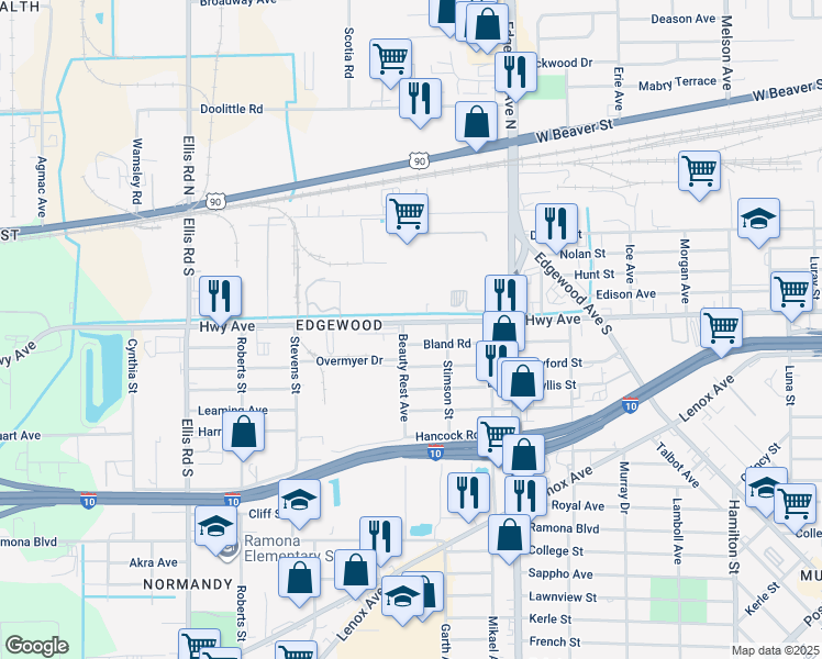 map of restaurants, bars, coffee shops, grocery stores, and more near 5245 Bland Road in Jacksonville