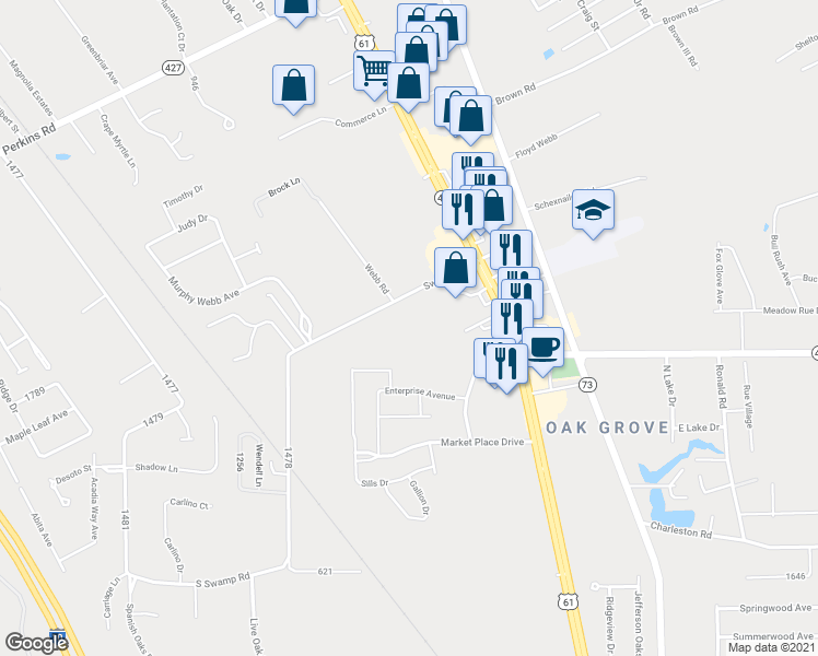 map of restaurants, bars, coffee shops, grocery stores, and more near 37243 Swamp Road in Prairieville