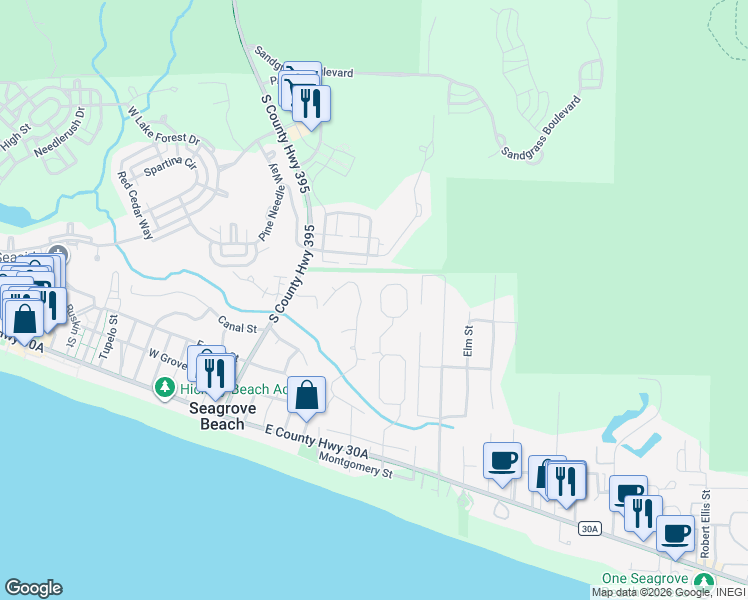 map of restaurants, bars, coffee shops, grocery stores, and more near 313 Cullman Avenue in Santa Rosa Beach