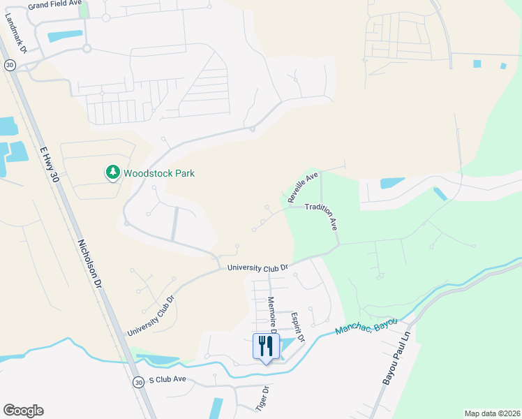 map of restaurants, bars, coffee shops, grocery stores, and more near 3128 Tradition Avenue in Baton Rouge