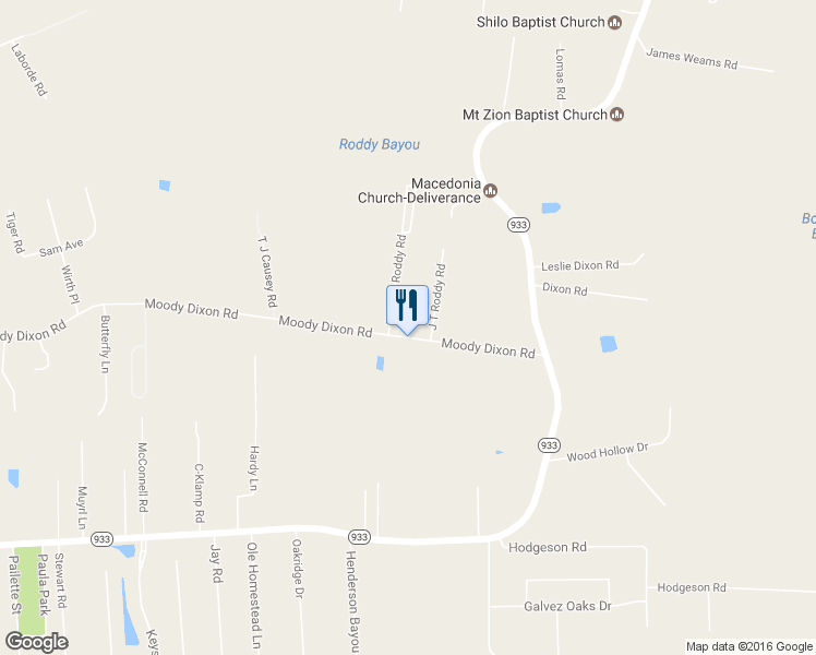 map of restaurants, bars, coffee shops, grocery stores, and more near 43286 Moody Dixon Road in Prairieville