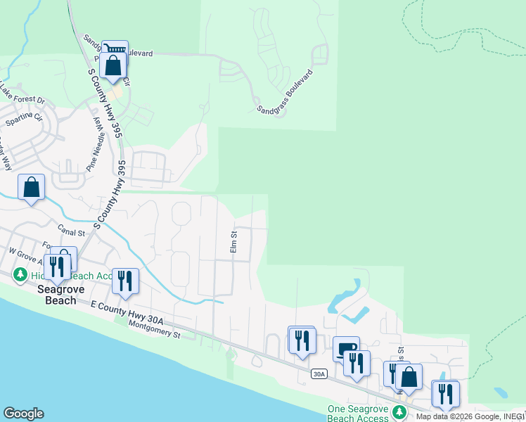 map of restaurants, bars, coffee shops, grocery stores, and more near 59 Chelsey Lane in Santa Rosa Beach