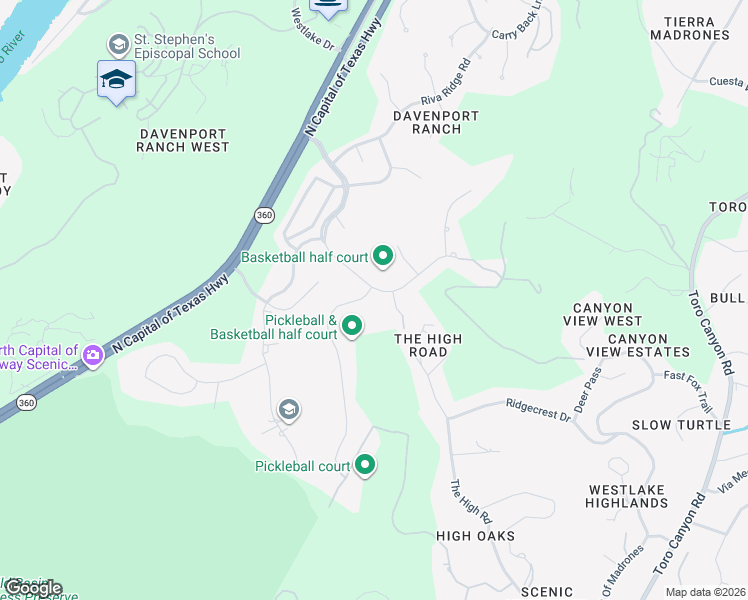 map of restaurants, bars, coffee shops, grocery stores, and more near 2412 Never Bend Cove in Austin