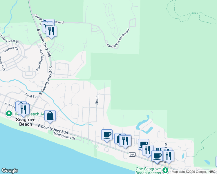 map of restaurants, bars, coffee shops, grocery stores, and more near 59 Chelsey Lane in Santa Rosa Beach