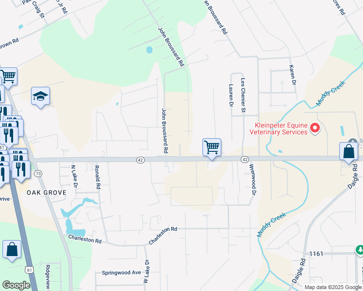 map of restaurants, bars, coffee shops, grocery stores, and more near 38418 Louisiana 42 in Prairieville