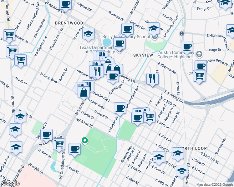 map of restaurants, bars, coffee shops, grocery stores, and more near 407 Nelray Boulevard in Austin