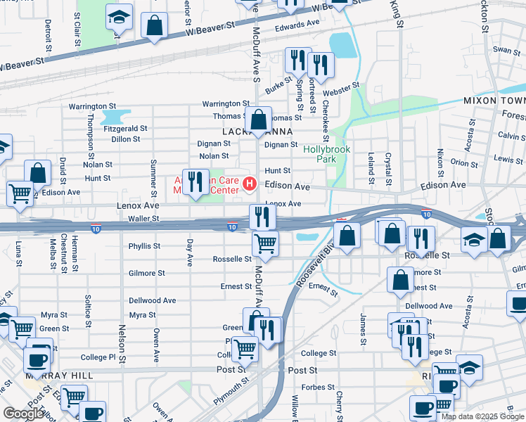 map of restaurants, bars, coffee shops, grocery stores, and more near 619 McDuff Avenue South in Jacksonville