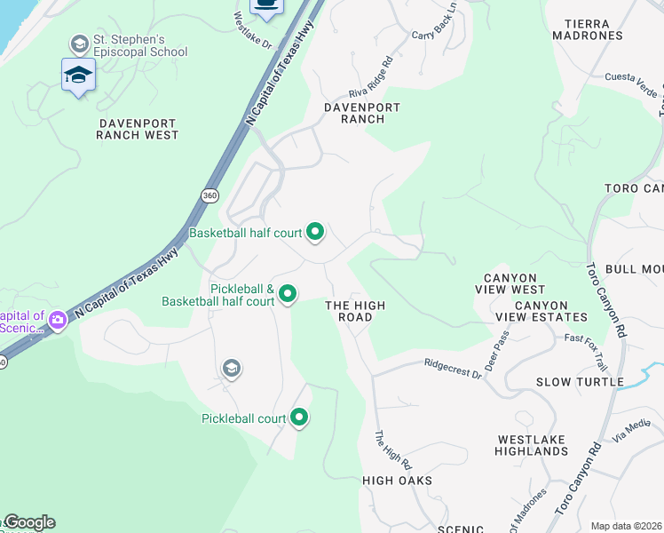 map of restaurants, bars, coffee shops, grocery stores, and more near 2417 Never Bend Cove in Austin