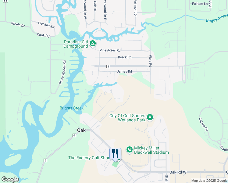 map of restaurants, bars, coffee shops, grocery stores, and more near 18899 Boonie Lane in Gulf Shores
