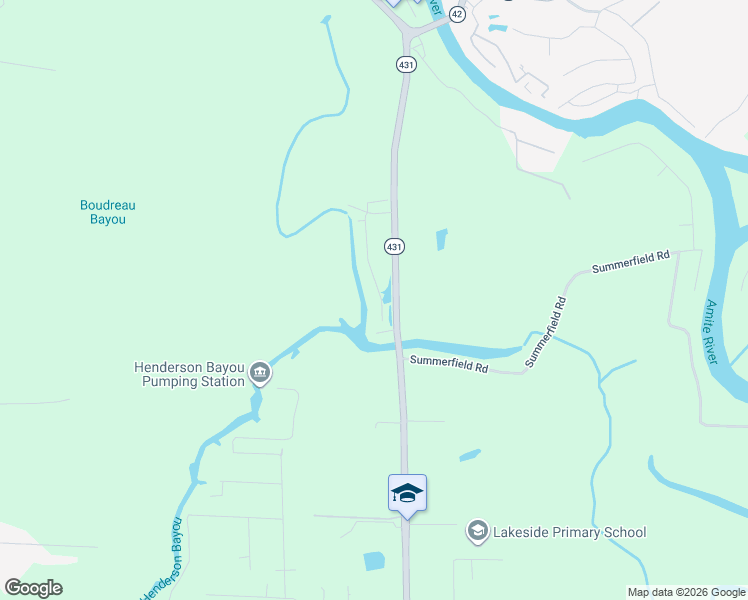 map of restaurants, bars, coffee shops, grocery stores, and more near 17265 Lake Street in Prairieville