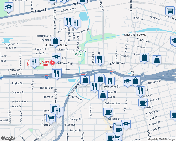 map of restaurants, bars, coffee shops, grocery stores, and more near in Jacksonville