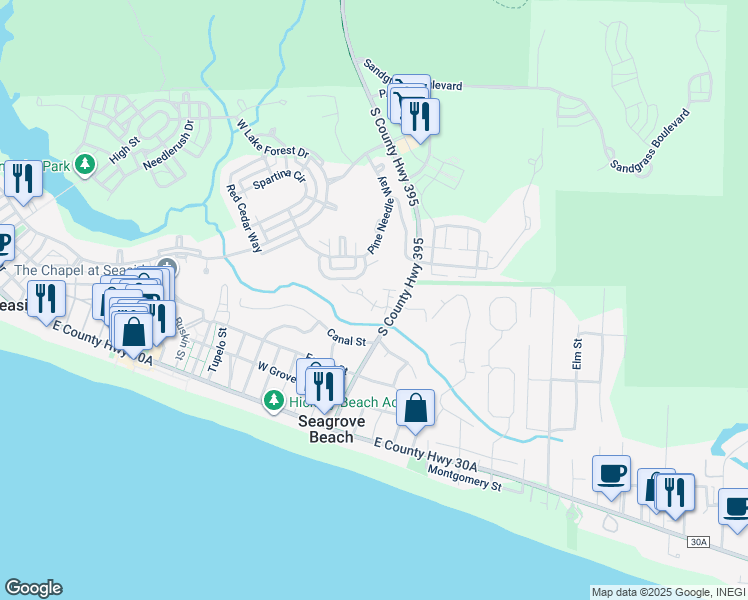 map of restaurants, bars, coffee shops, grocery stores, and more near 7 Lichen Lane in Santa Rosa Beach