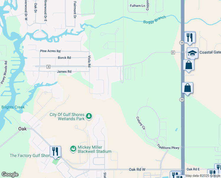 map of restaurants, bars, coffee shops, grocery stores, and more near 6724 Mighty Oaks Drive in Gulf Shores