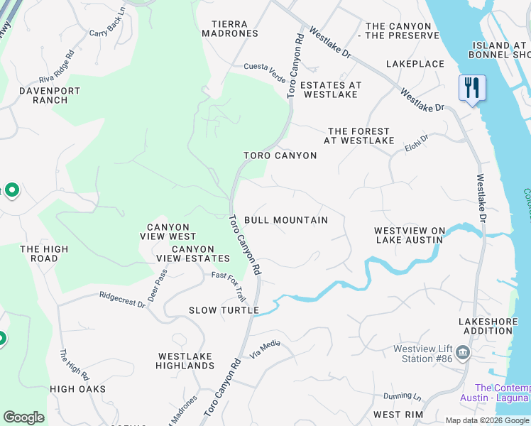 map of restaurants, bars, coffee shops, grocery stores, and more near 3104 Toro Ring Street in Austin