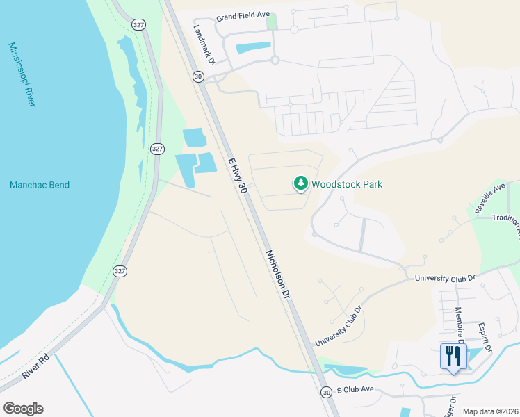 map of restaurants, bars, coffee shops, grocery stores, and more near 17171 Nicholson Drive in Baton Rouge