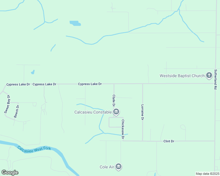 map of restaurants, bars, coffee shops, grocery stores, and more near 1249 Clyde Drive in Lake Charles