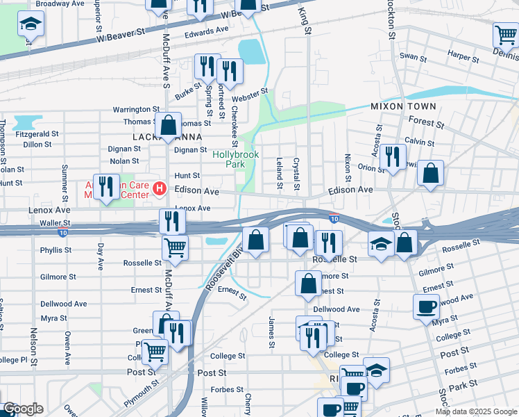 map of restaurants, bars, coffee shops, grocery stores, and more near 2842 Edison Avenue in Jacksonville