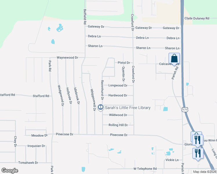 map of restaurants, bars, coffee shops, grocery stores, and more near in Lake Charles