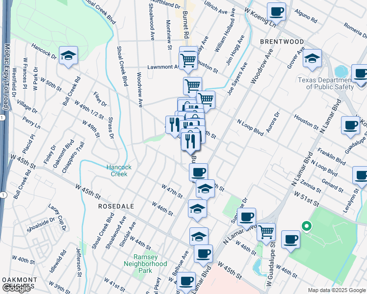map of restaurants, bars, coffee shops, grocery stores, and more near in Austin