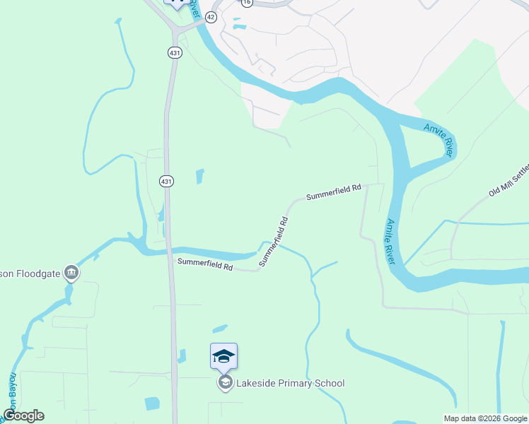 map of restaurants, bars, coffee shops, grocery stores, and more near 45560 Summerfield Road in Prairieville