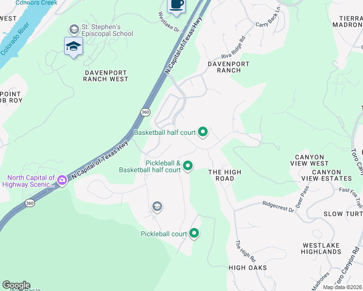 map of restaurants, bars, coffee shops, grocery stores, and more near 5905 Bold Ruler Way in Austin
