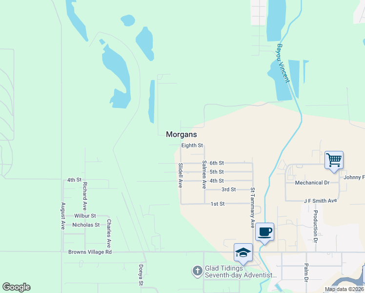 map of restaurants, bars, coffee shops, grocery stores, and more near 37076 9th Street in Slidell