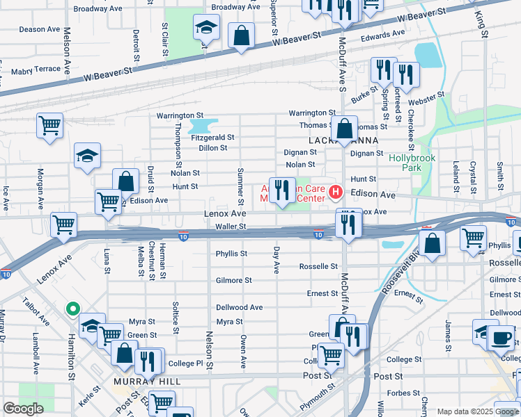 map of restaurants, bars, coffee shops, grocery stores, and more near 469 Winter Street in Jacksonville