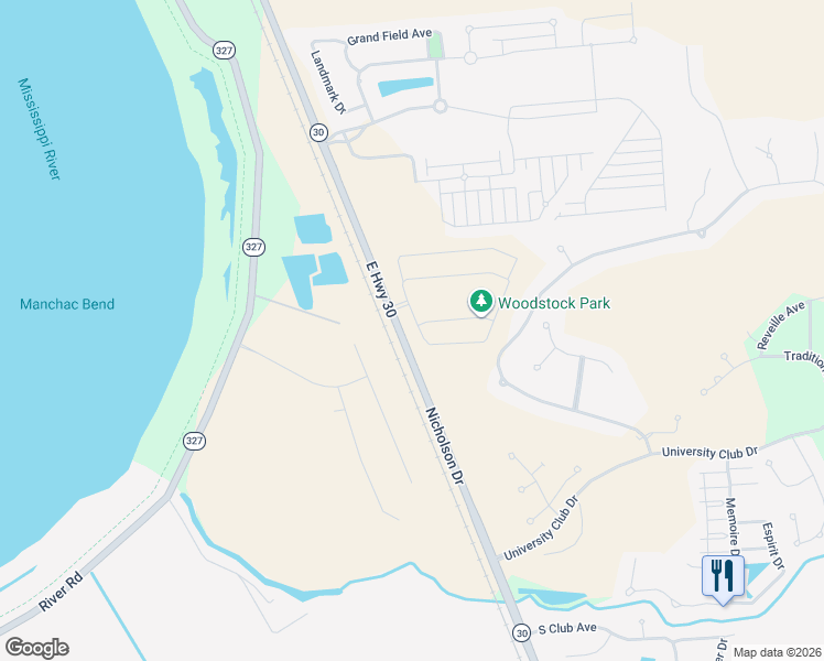 map of restaurants, bars, coffee shops, grocery stores, and more near 17171 Nicholson Drive in Baton Rouge