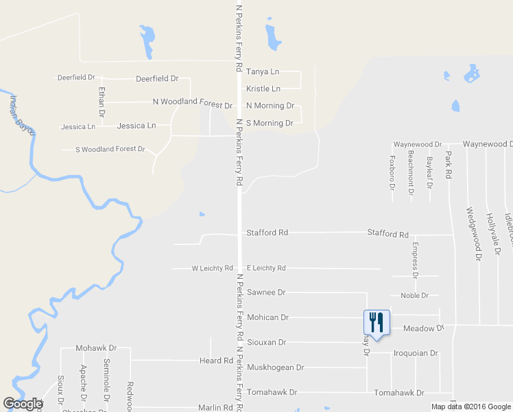 map of restaurants, bars, coffee shops, grocery stores, and more near 1292 North Perkins Ferry Road in Lake Charles