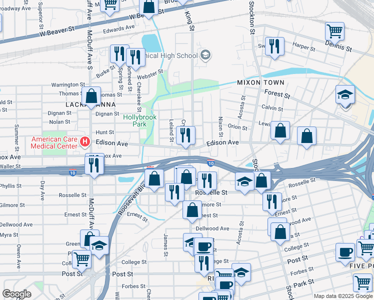 map of restaurants, bars, coffee shops, grocery stores, and more near 500 King Street in Jacksonville