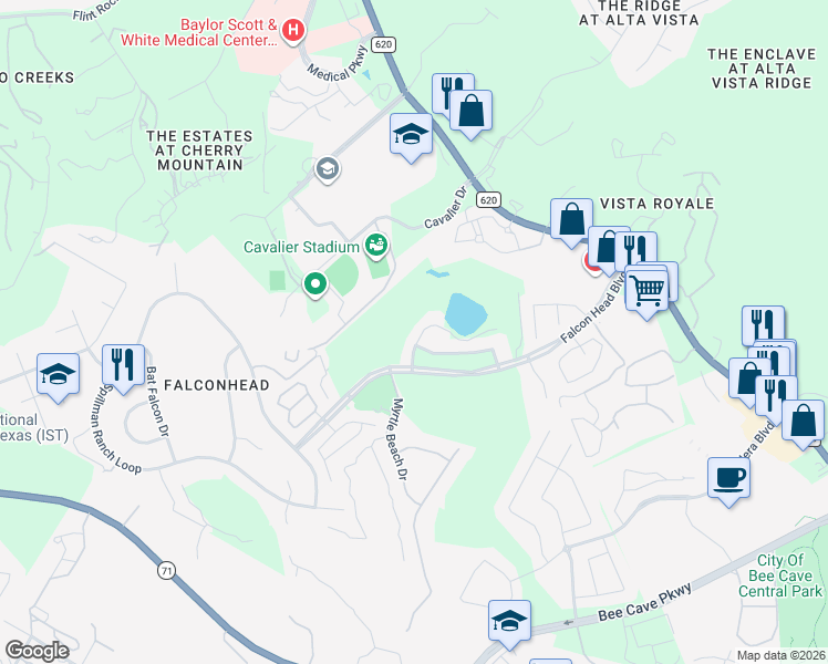 map of restaurants, bars, coffee shops, grocery stores, and more near 3924 Coopers Hawk Cove in Austin