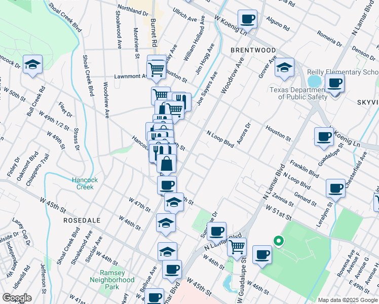 map of restaurants, bars, coffee shops, grocery stores, and more near in Austin
